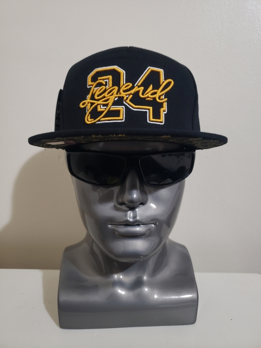 Black Snapback Hat with Yellow "24 Legend" Embroidery